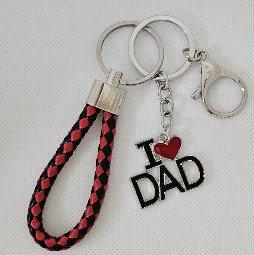 "I ❤️ Dad" Keychain Bag Charm w/ Black & Red Handle ~ Father's Day 🎁👨